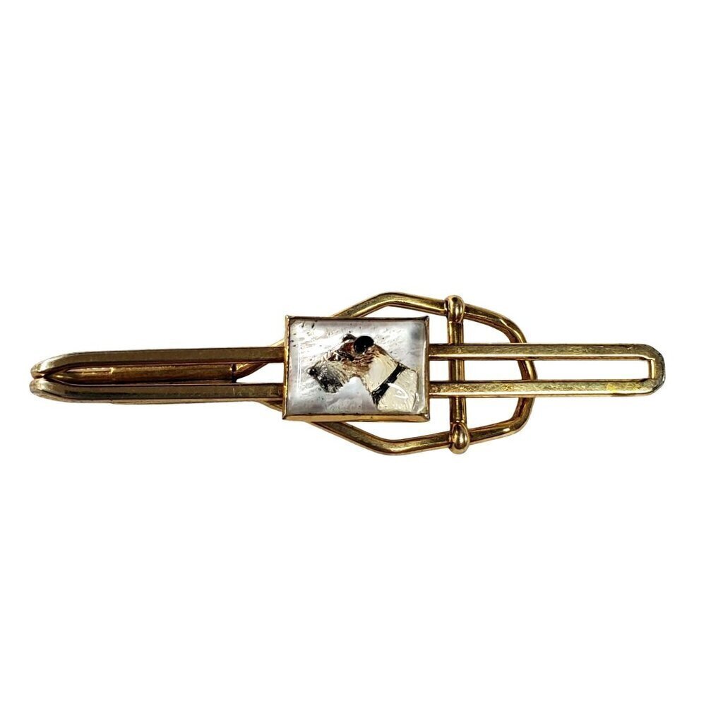 VTG Reverse Painting Essex Glass Tie Clip Intaglio Airedale Terrier 1930s